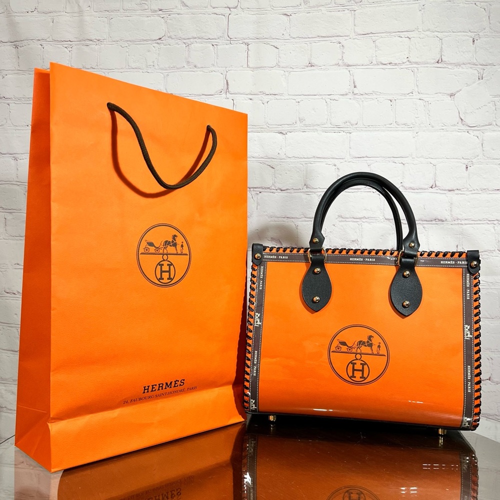 HERMES gift bag & an upcycled HERMES gift bag into a beautiful tote bag bundle